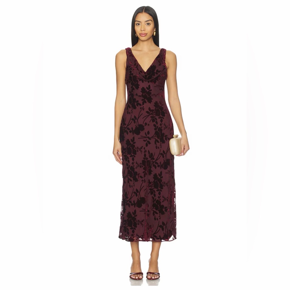Astr Burgundy Floral Midi Dress